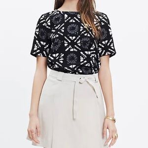 Madewell 1937 Black Abstract Hi Low Industry Button-Back Top Batik Grid size XXS